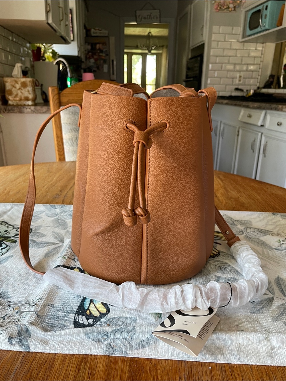 Polene Leather Tan Bucket Shoulder Bag – Made in Spain NWT
